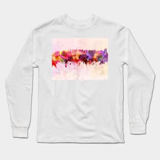 Curitiba skyline in watercolor background Long Sleeve T-Shirt